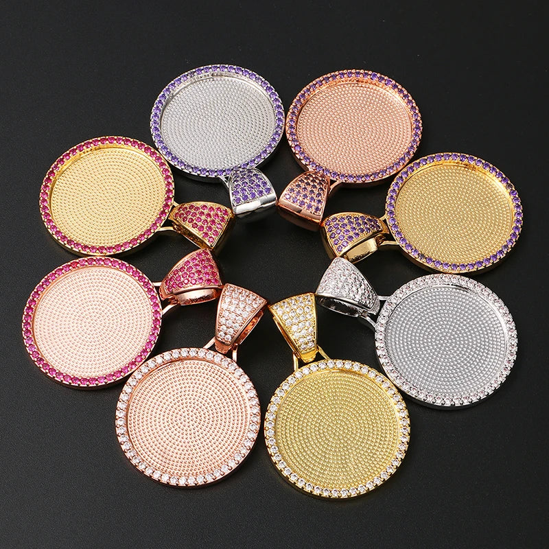 Custom Made Photo Medallions Pendant Necklace 4mm Tennis Chain Gold Silver Iced Out Cubic Zircon Men's Hip Hop Rap Jewelry Gift