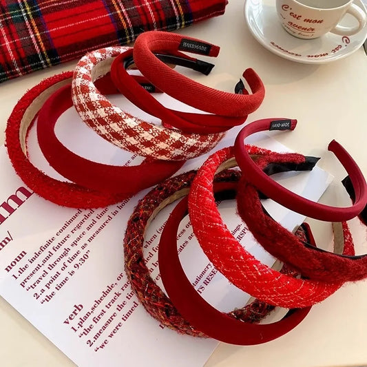 Fashion Red Cloth Headband Christmas Party Hair Card Autumn Winter Vintage Wool Hair Band New Year Women's Hair Accessories