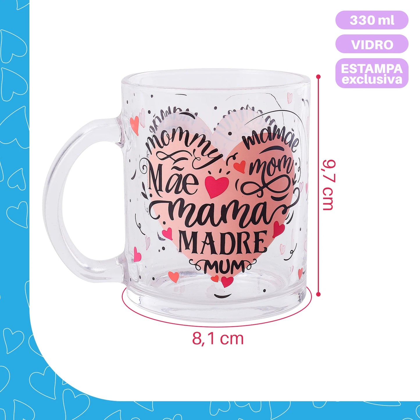 Caneca Presente Mãe Lembrancinha 330ml Café Chá Vidro- Dolce Home