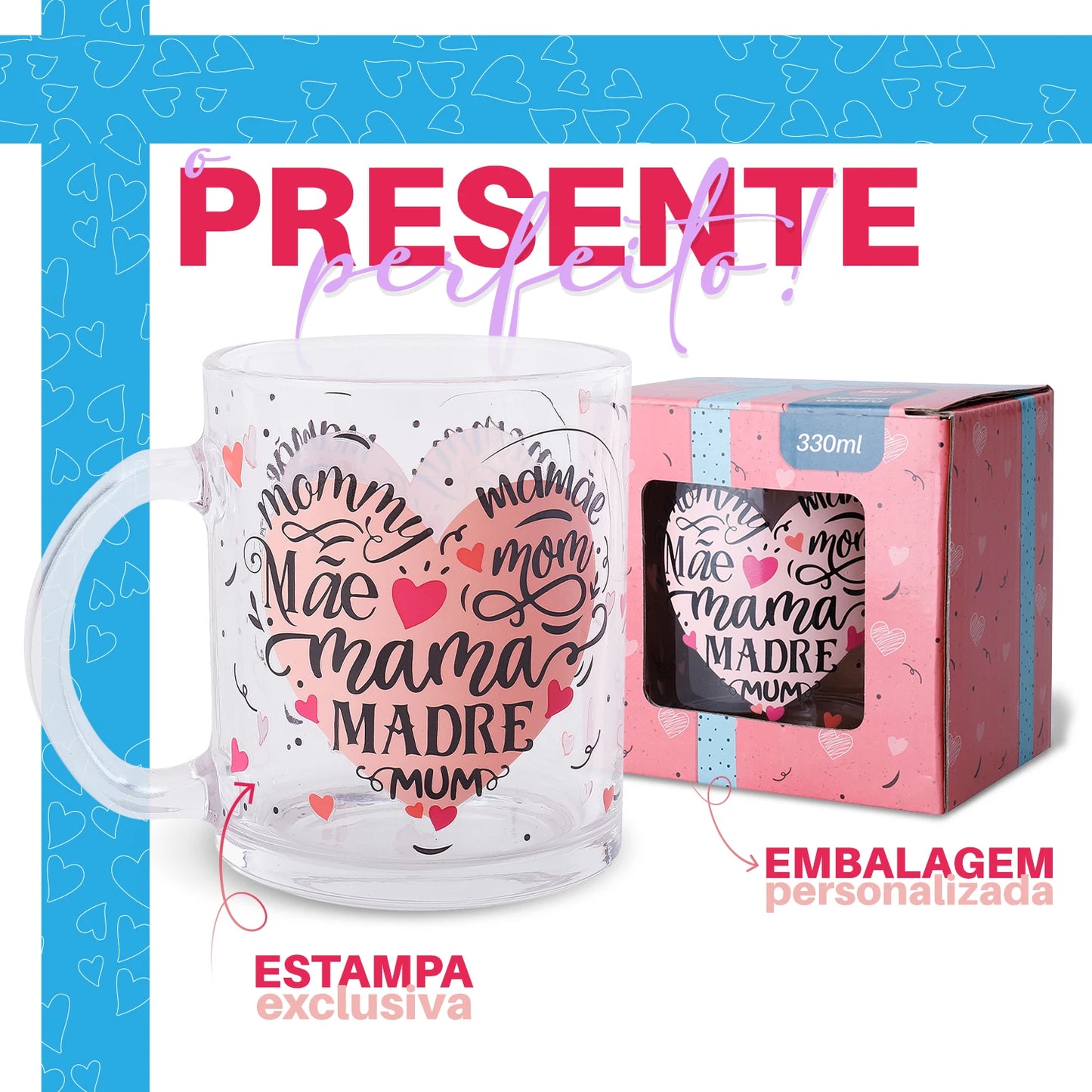 Caneca Presente Mãe Lembrancinha 330ml Café Chá Vidro- Dolce Home