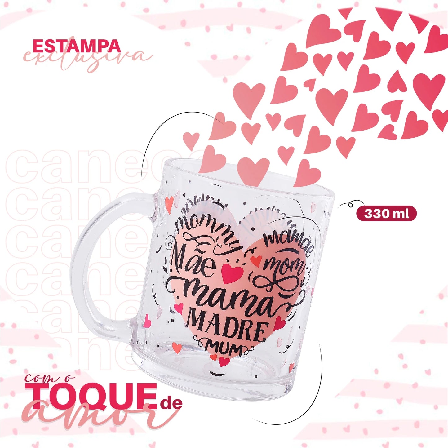 Caneca Presente Mãe Lembrancinha 330ml Café Chá Vidro- Dolce Home