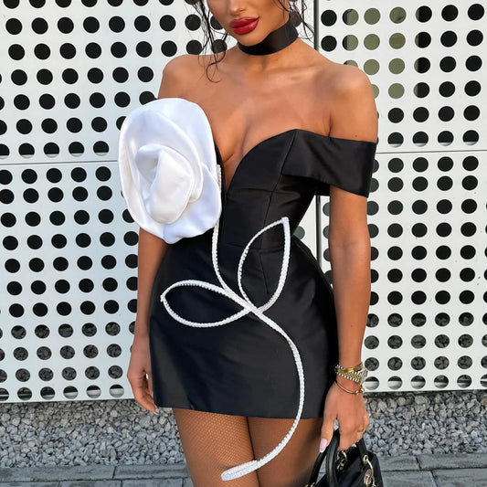 Wholesale Women's Sexy Black Strapless Mini Dress Beading Pearls Bandage Prom Dresses