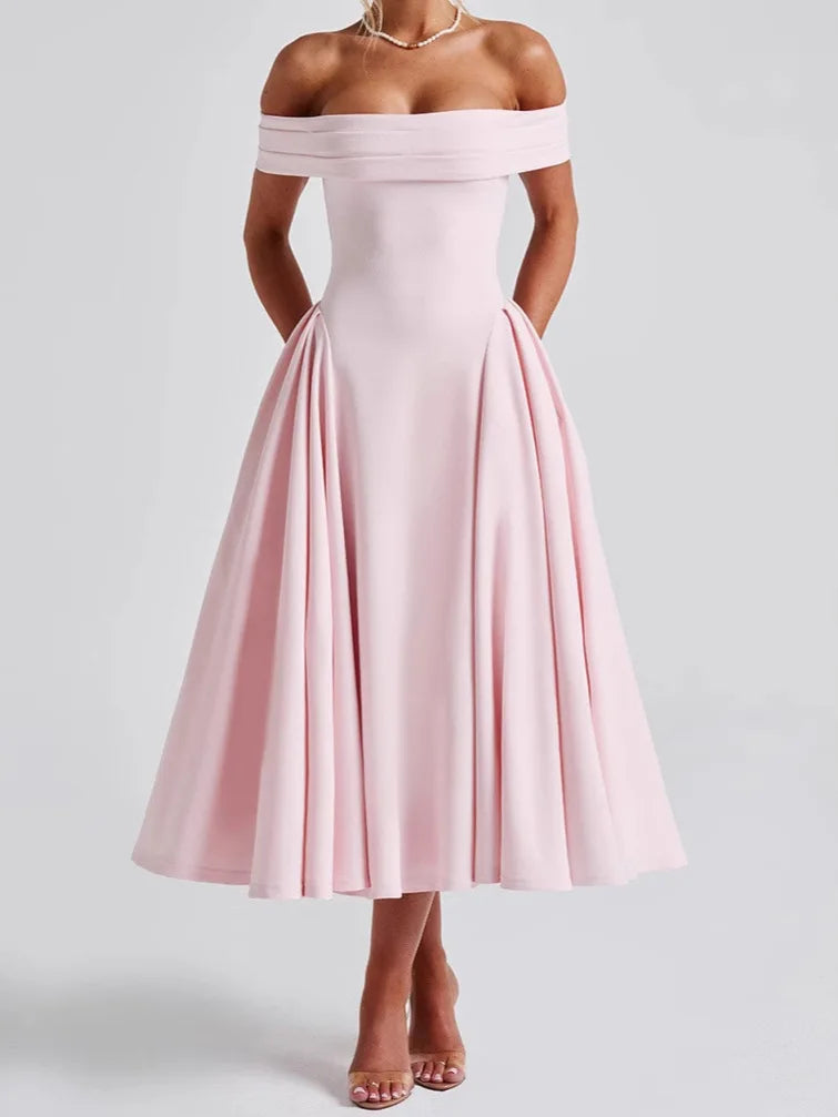 Elegant Cross-Border Fashionable Strapless Backless One-Shoulder Dress for Women Sexy Summer Arrival Pure Color Natural Online