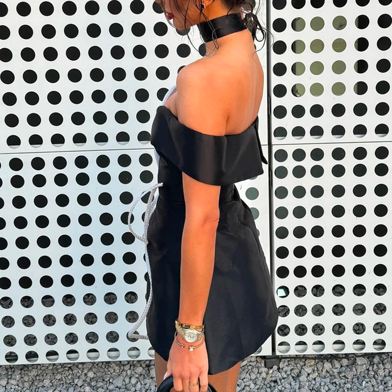 Wholesale Women's Sexy Black Strapless Mini Dress Beading Pearls Bandage Prom Dresses