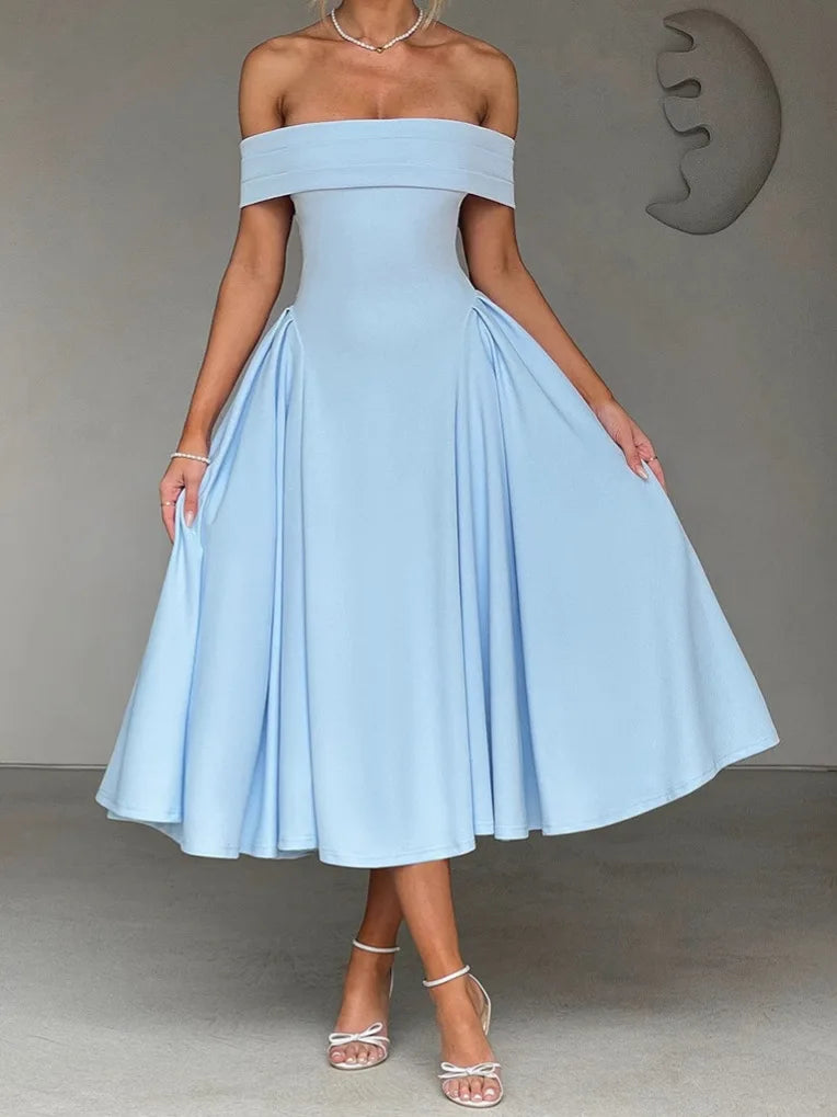 Elegant Cross-Border Fashionable Strapless Backless One-Shoulder Dress for Women Sexy Summer Arrival Pure Color Natural Online