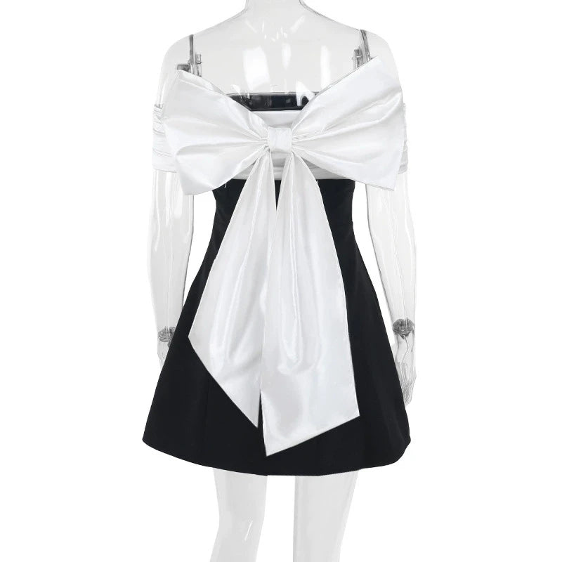 Avrilyaan Bow Off Shoulder Backless Sexy A-line Dress Women Elegant Party Dress Slash Neck Bodycon Mini Summer Dress Vestidos