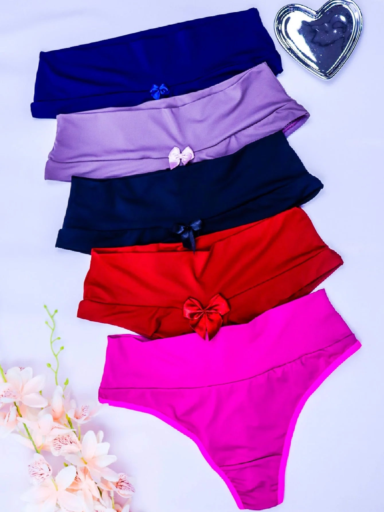 Kit com 5 Calcinhas Fio Duplo Cós Alto CORES E/OU ESTAMPA SORTIDAS/ALEATÓRIA