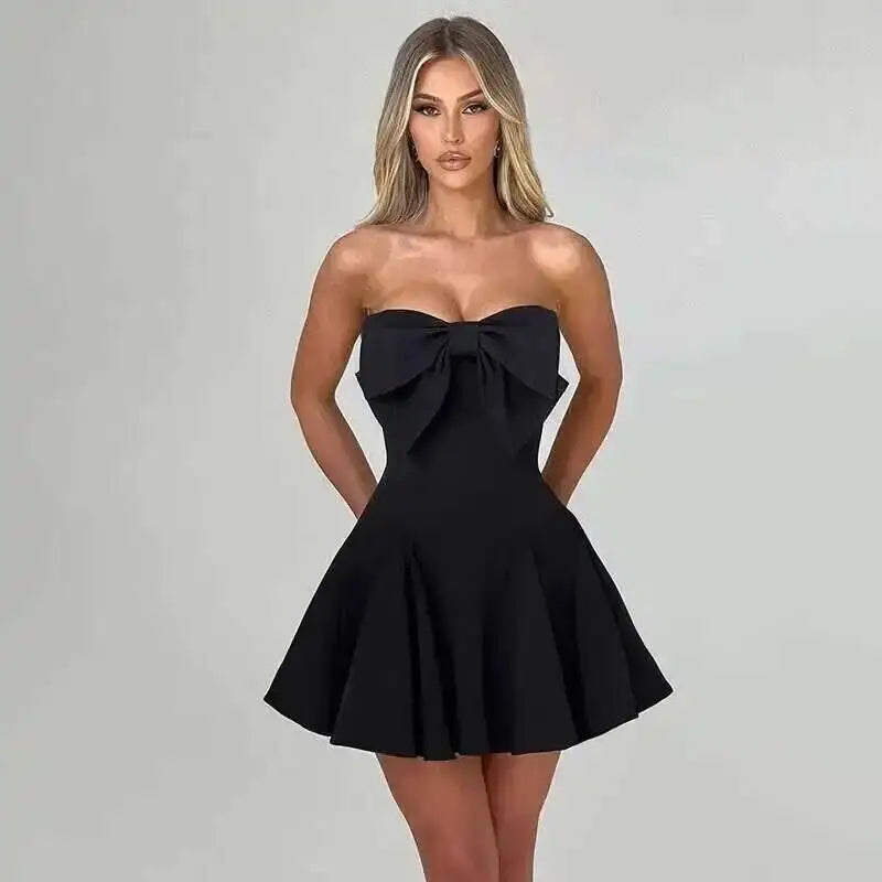 Avrilyaan Bow Off Shoulder Backless Sexy A-line Dress Women Elegant Party Dress Slash Neck Bodycon Mini Summer Dress Vestidos