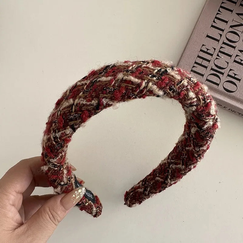 Fashion Red Cloth Headband Christmas Party Hair Card Autumn Winter Vintage Wool Hair Band New Year Women's Hair Accessories