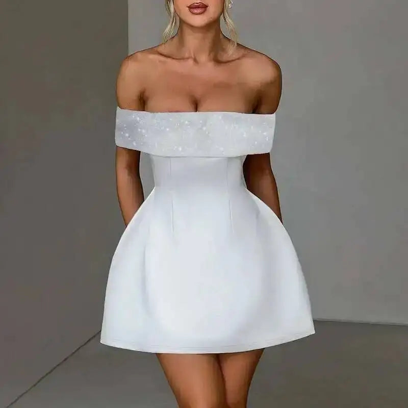 Avrilyaan Bow Off Shoulder Backless Sexy A-line Dress Women Elegant Party Dress Slash Neck Bodycon Mini Summer Dress Vestidos