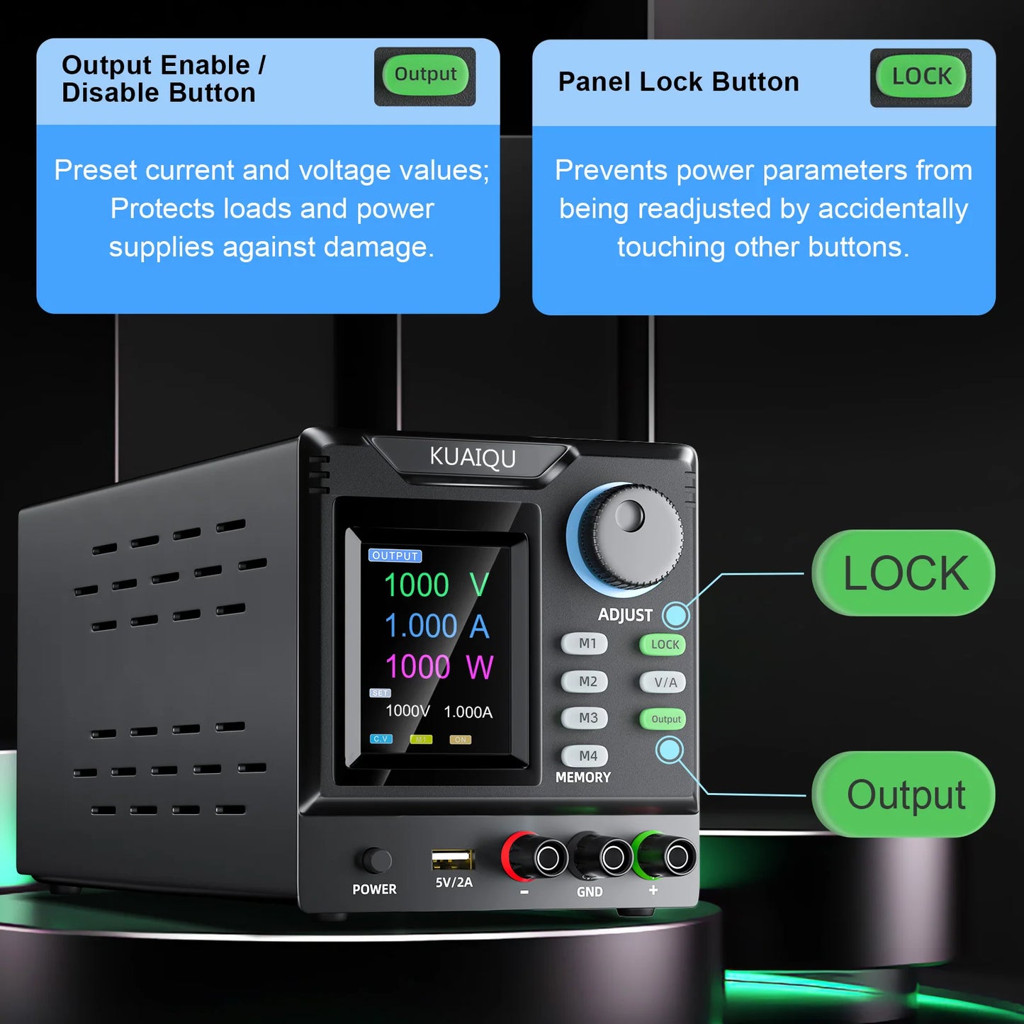 KUAIQU RS232/USB Programmable DC Power Supply Adjustable 1000V 400V 300V 200V 600V1A 30V 10A Memory Storage, Output, Software PC