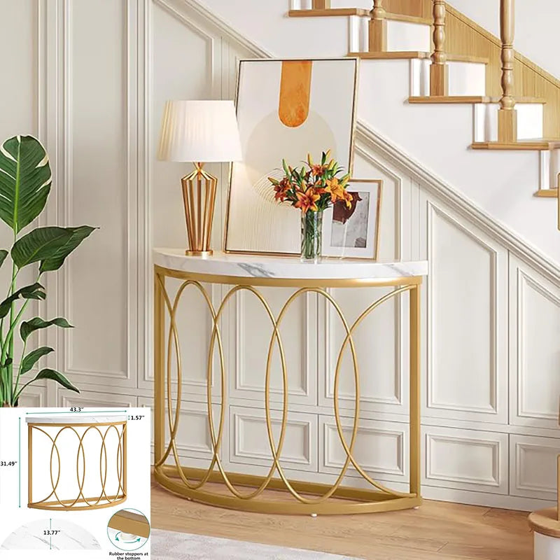 59 inch Gold Console Table, Modern Entryway Table with Grid-Shaped Metal Base for Entrance, Hallway, Entryway, Living Room