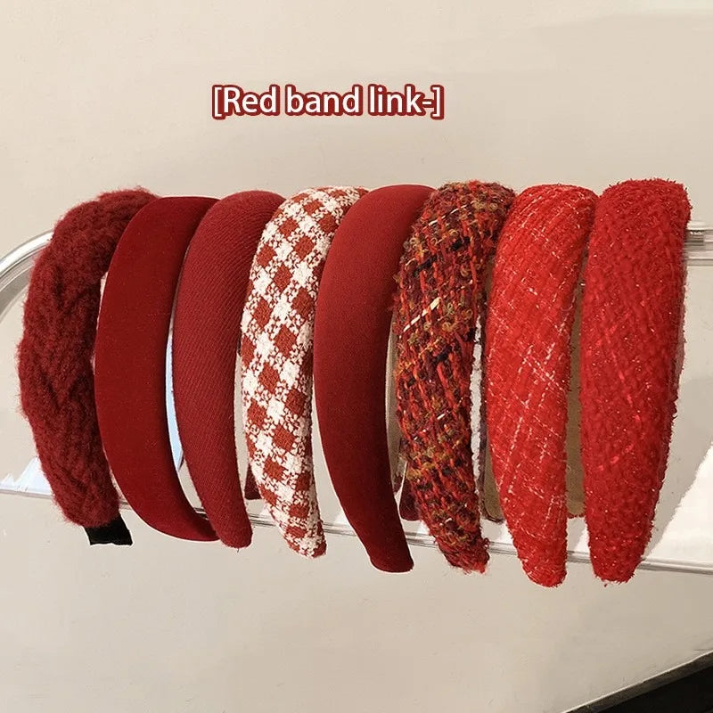 Fashion Red Cloth Headband Christmas Party Hair Card Autumn Winter Vintage Wool Hair Band New Year Women's Hair Accessories
