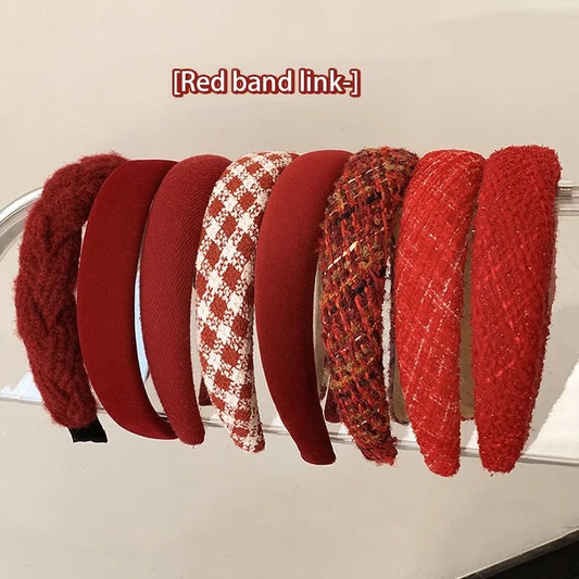 Fashion Red Cloth Headband Christmas Party Hair Card Autumn Winter Vintage Wool Hair Band New Year Women's Hair Accessories