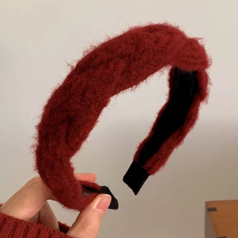 Fashion Red Cloth Headband Christmas Party Hair Card Autumn Winter Vintage Wool Hair Band New Year Women's Hair Accessories