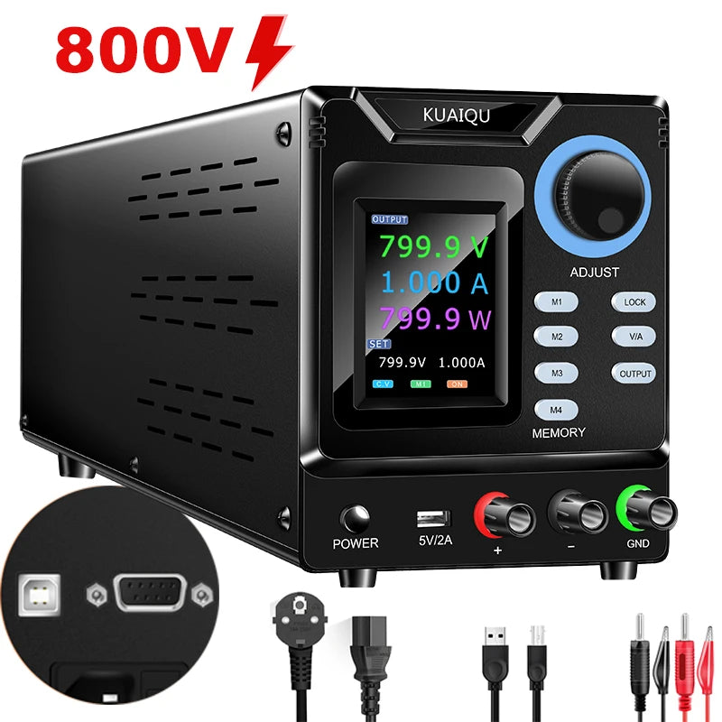 KUAIQU RS232/USB Programmable DC Power Supply Adjustable 1000V 400V 300V 200V 600V1A 30V 10A Memory Storage, Output, Software PC