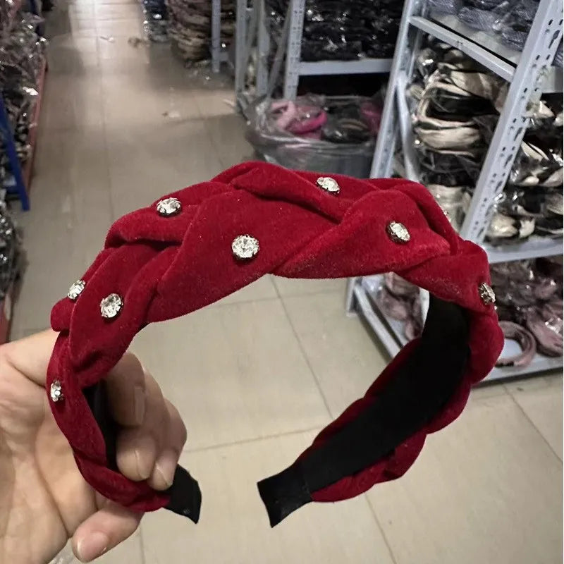 Fashion Red Cloth Headband Christmas Party Hair Card Autumn Winter Vintage Wool Hair Band New Year Women's Hair Accessories