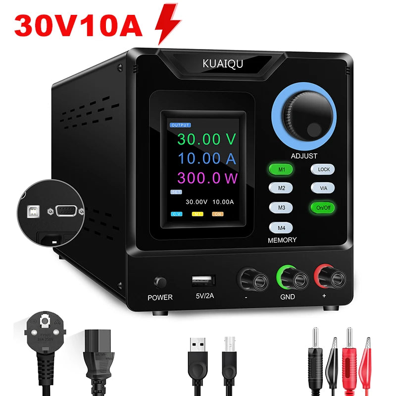 KUAIQU RS232/USB Programmable DC Power Supply Adjustable 1000V 400V 300V 200V 600V1A 30V 10A Memory Storage, Output, Software PC
