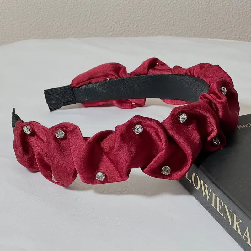 Fashion Red Cloth Headband Christmas Party Hair Card Autumn Winter Vintage Wool Hair Band New Year Women's Hair Accessories