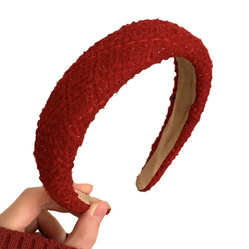 Fashion Red Cloth Headband Christmas Party Hair Card Autumn Winter Vintage Wool Hair Band New Year Women's Hair Accessories