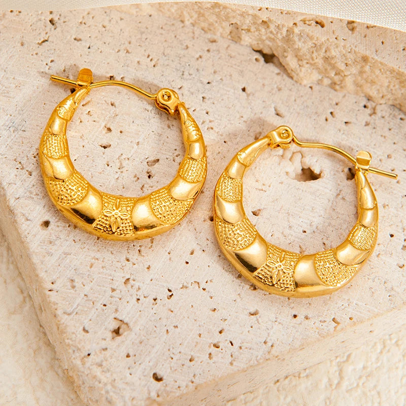 ANENJERY 316L Stainless Steel 6 Pieces Irregular Circle Wrinkle Pattern Earring for Women Unique Jewelry Gifts Wholesale