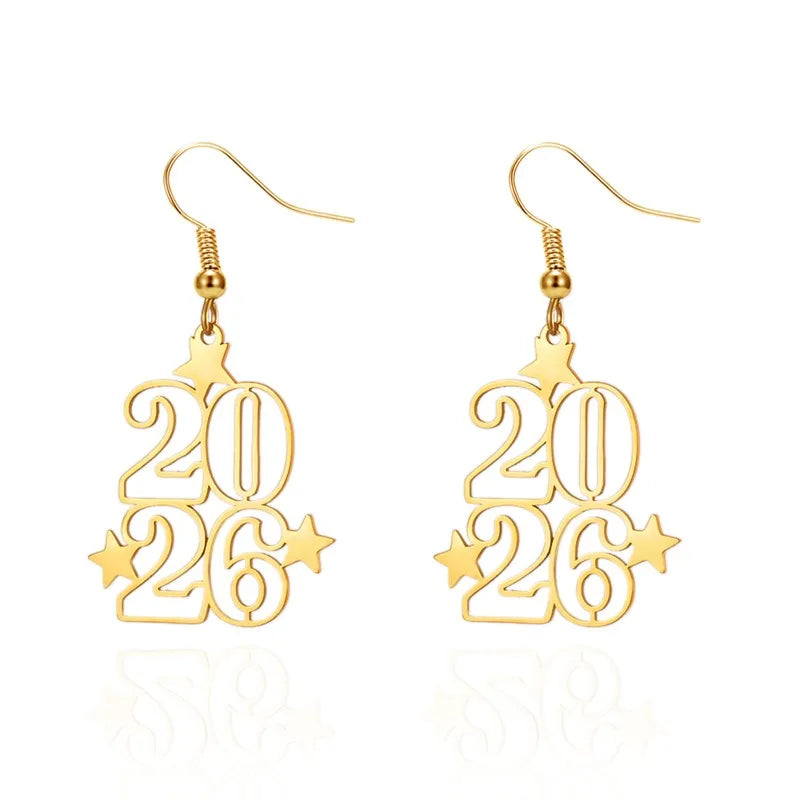 2026 New Year Digital Earrings Fashion Elegant Stars Geometric Earrings New Year Party Jewelry, Birthday & Anniversary Gifts