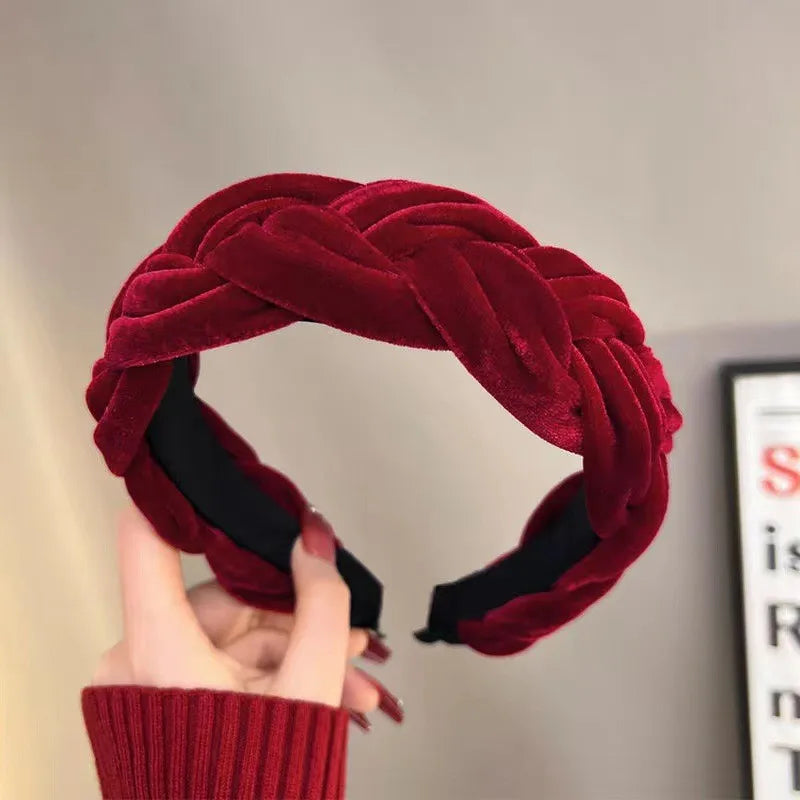 Fashion Red Cloth Headband Christmas Party Hair Card Autumn Winter Vintage Wool Hair Band New Year Women's Hair Accessories