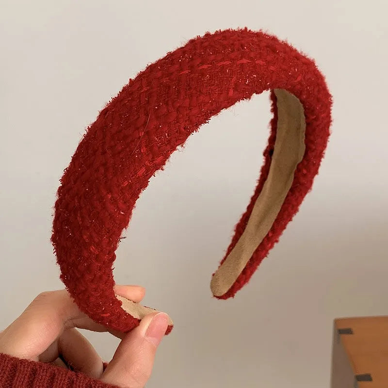 Fashion Red Cloth Headband Christmas Party Hair Card Autumn Winter Vintage Wool Hair Band New Year Women's Hair Accessories