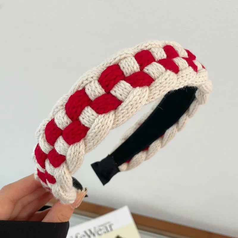 Fashion Red Cloth Headband Christmas Party Hair Card Autumn Winter Vintage Wool Hair Band New Year Women's Hair Accessories