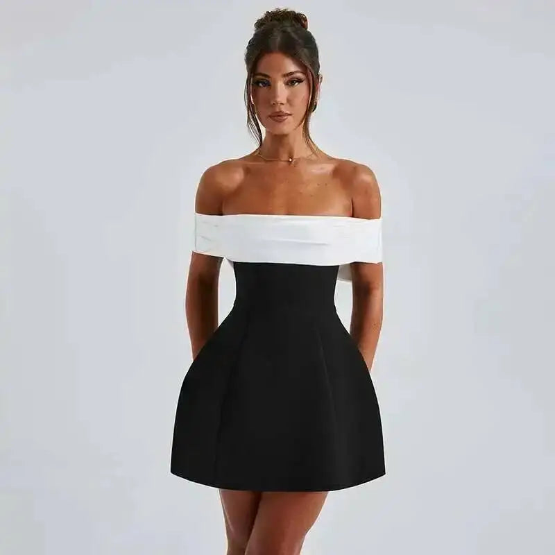 Avrilyaan Bow Off Shoulder Backless Sexy A-line Dress Women Elegant Party Dress Slash Neck Bodycon Mini Summer Dress Vestidos
