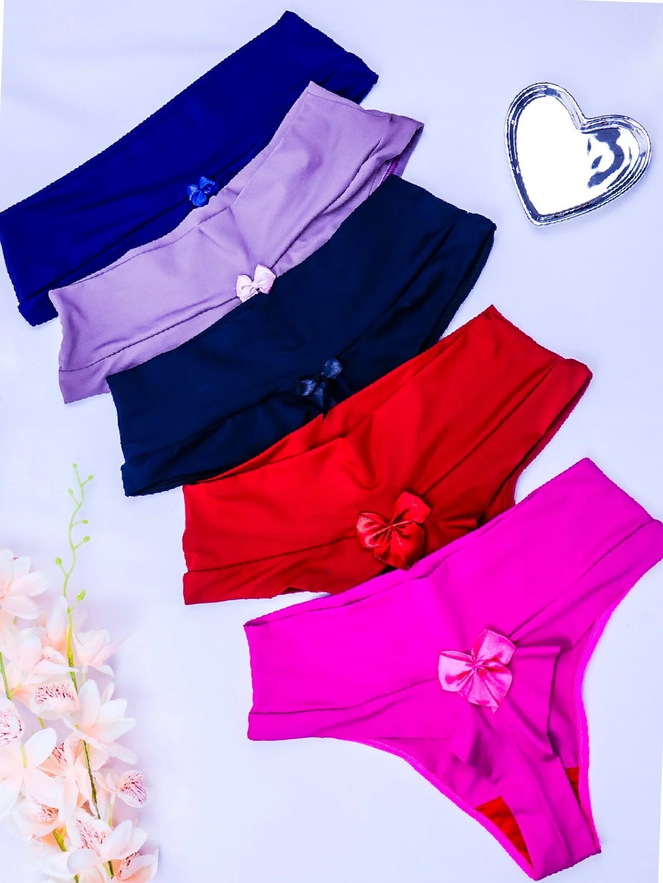 Kit com 5 Calcinhas Fio Duplo Cós Alto CORES E/OU ESTAMPA SORTIDAS/ALEATÓRIA